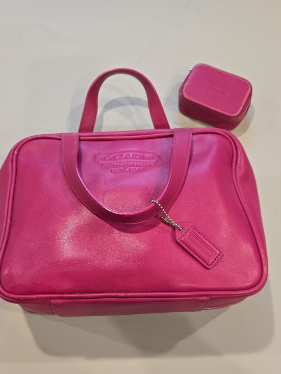 Coach Handbags - Coach Hot Pink Leather Tote Toiletries Cosmetic Y2K Rare Vintage Matching SET!